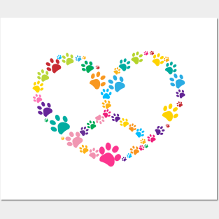 Dog paw print made of colorful heart peace sign Posters and Art